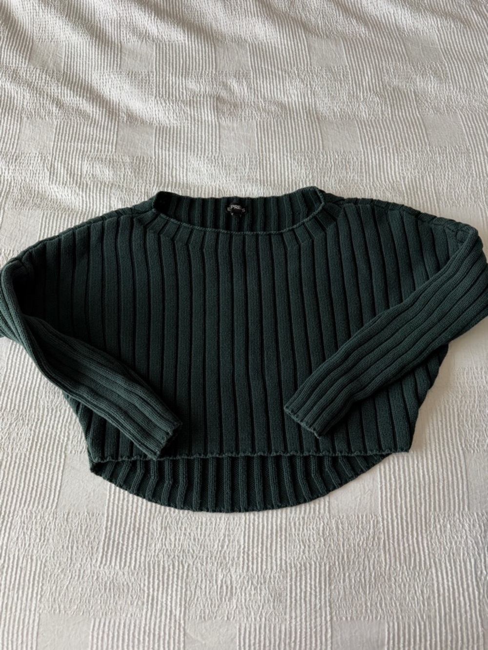 Express Dark Green Ribbed Knit Sweater - Women's Crewneck